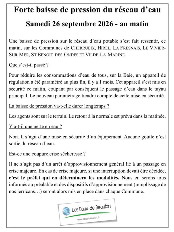 INFORMATION – RÉSEAU D’EAU POTABLE