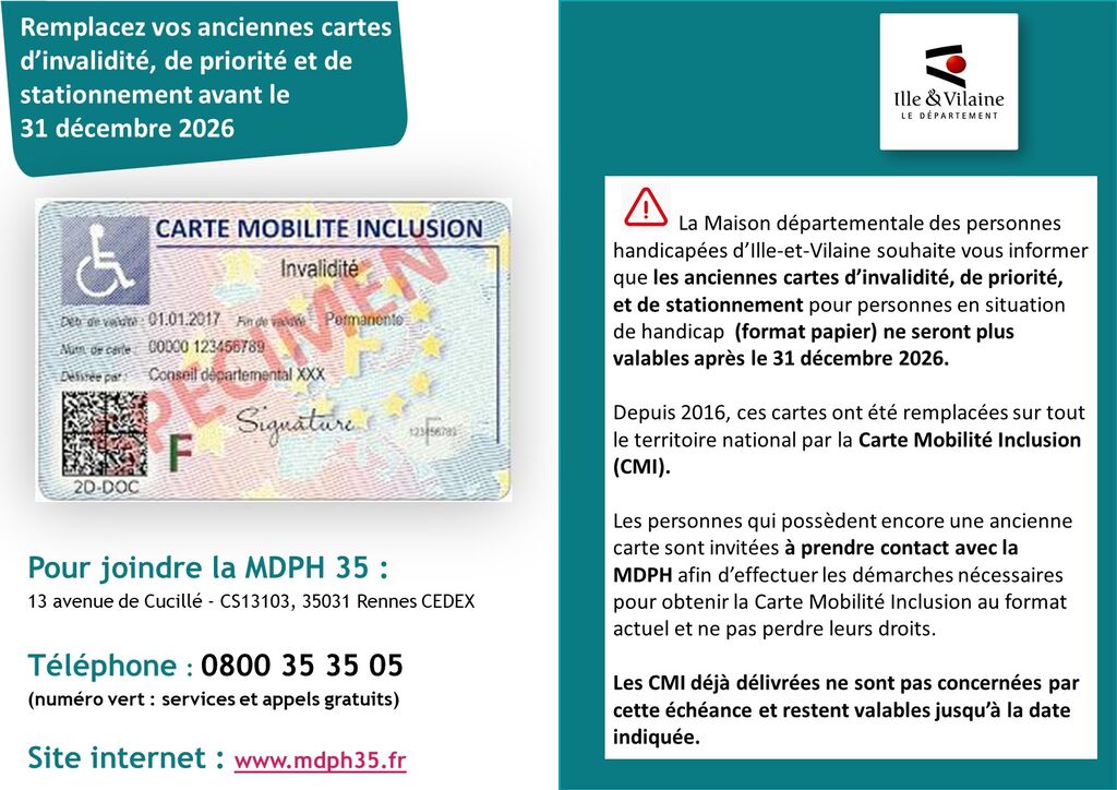 Les anciennes cartes d’invalidité, de priorité et de stationnement ne seront plus valables après le 31 décembre 2026